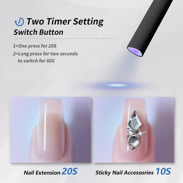 UV For Gel Nails, Mini U V LED Nail Light Handheld, With Bracket, Portable Nail Dryer, Rechargeable USB Wireless, For Fast Drying, Black - 5.0 - CJ