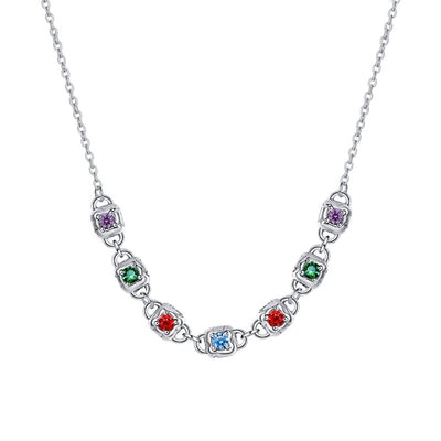 S925 Sterling Silver Fashion Colorful Square Dice Zircon Necklace Retro Heavy Industry Collar Chain - 4 - CJ