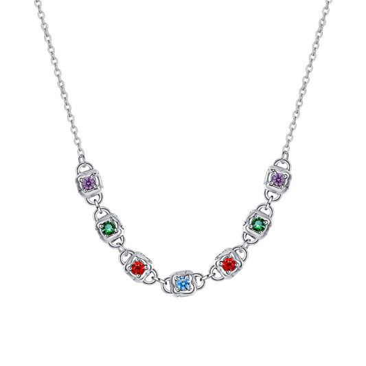 S925 Sterling Silver Fashion Colorful Square Dice Zircon Necklace Retro Heavy Industry Collar Chain - 4 - CJ