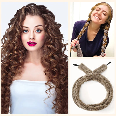 Satin Heatless Hair Curler, Lazy Natural Soft Wave DIY Heatless Curls For Sleep In Overnight, For All Hair Types - Light Brown - 5 - CJ
