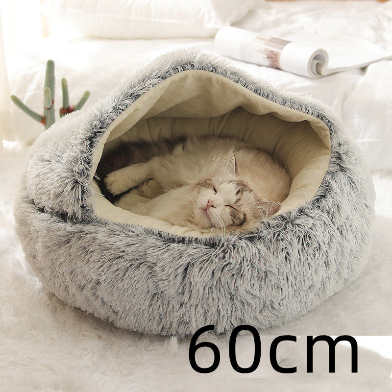 2 In 1 Dog And Cat Bed Pet Winter Bed Round Plush Warm Bed House Soft Long Plush Pets Bed Pet Products - 0 - CJ