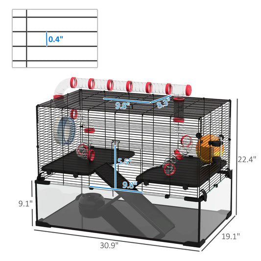 31" Hamster Cage with Tube and Tunnel, Deep Glass Bottom - 5 - CJ