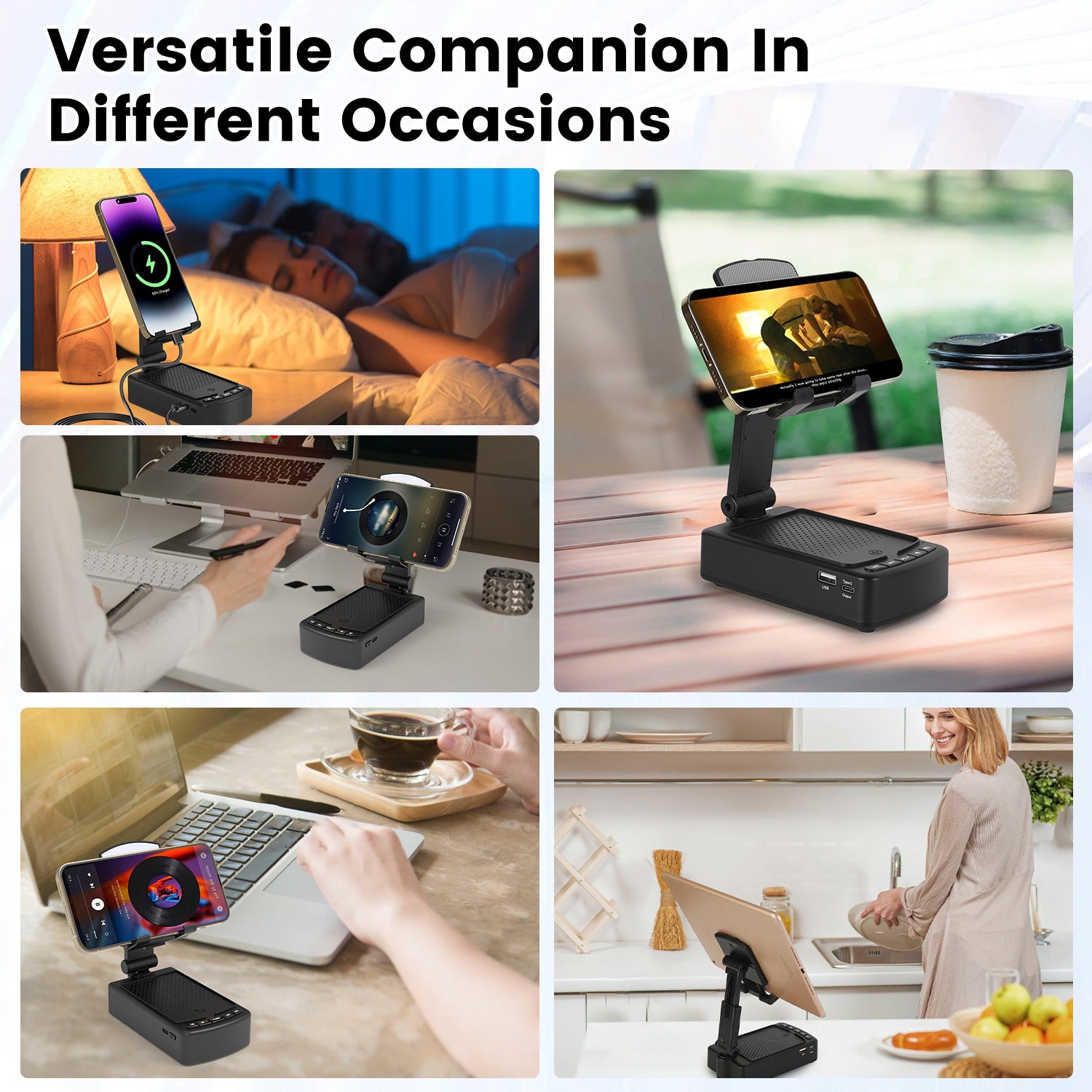 1Pc Cell Phone Stand With HD Surround Wireless Speaker Power Bank Portable Foldable Charging Phone Stand With Anti Slip Base Compatible With Phone Tablet For Home Office Outdoor - 5 - CJ