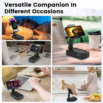 1Pc Cell Phone Stand With HD Surround Wireless Speaker Power Bank Portable Foldable Charging Phone Stand With Anti Slip Base Compatible With Phone Tablet For Home Office Outdoor - 5 - CJ