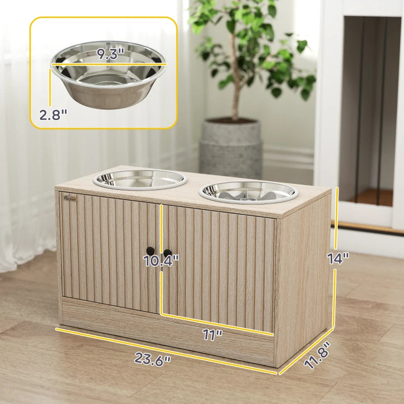 Elevated Dog Bowl, Large Feeding Dog Bowl Stand With 2 Stainless Steel Bowls, Storage Drawer, And Slow Feeder Mat. - 5 - CJ