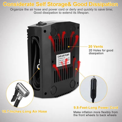 Tire Inflator 12V DC 100W 150PSI Digital Tire Pump W/LCD Display Electric Air Compressor Pump 20L/Min Air Flow - 5 - cjdropshipping