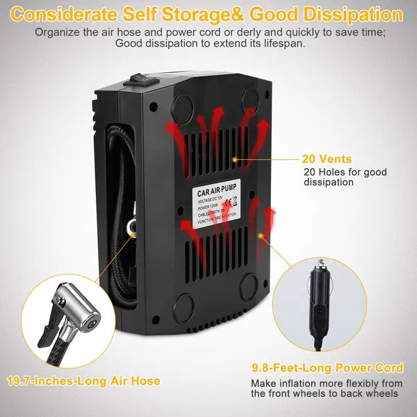 Tire Inflator 12V DC 100W 150PSI Digital Tire Pump W/LCD Display Electric Air Compressor Pump 20L/Min Air Flow - 5 - cjdropshipping