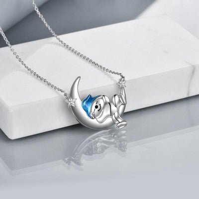 Sterling Silver Bear Necklace Bear Moon Pendant Cute Animal Jewelry Bear Gifts for Women - 5 - cjdropshipping