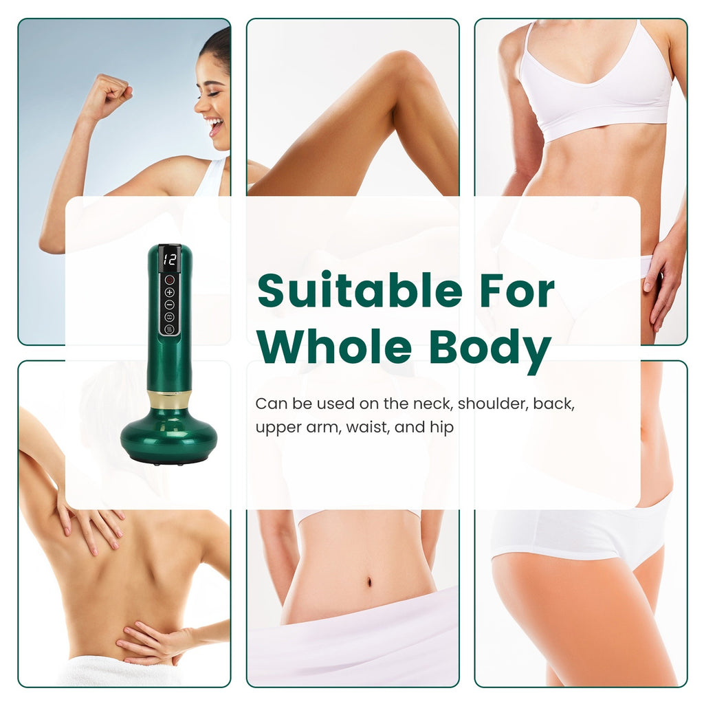 1Pc Anti Cellulite Massager Handheld Vacuum Suction Cupping Kit Beauty Tool With 12 Suction Mode 12 Heating 20Mins Auto-Off One-Key Pressure Release For Abdomen Thighs Buttocks Neck