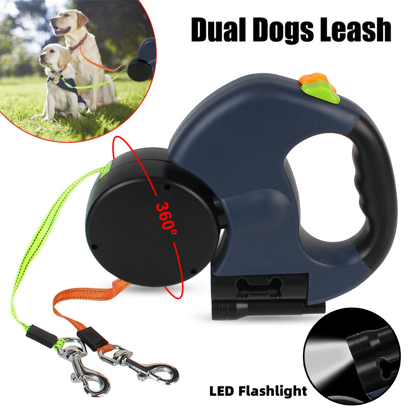 Retractable Dog Leash For Small Dogs Reflective Dual Pet Leash Lead 360 Swivel No Double Dog Walking Leash With Lights Pet Products - 0 - CJ