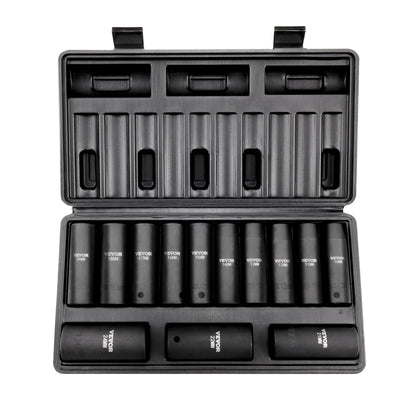 Drive Impact Socket Set, 13 Piece Deep Socket Set Metric 10 - 24mm, 6 Point CR - V Alloy Steel For Auto Repair, Easy - to - Read Size Markings, Rugged Construction, Includes Storage Case - 5 - CJ