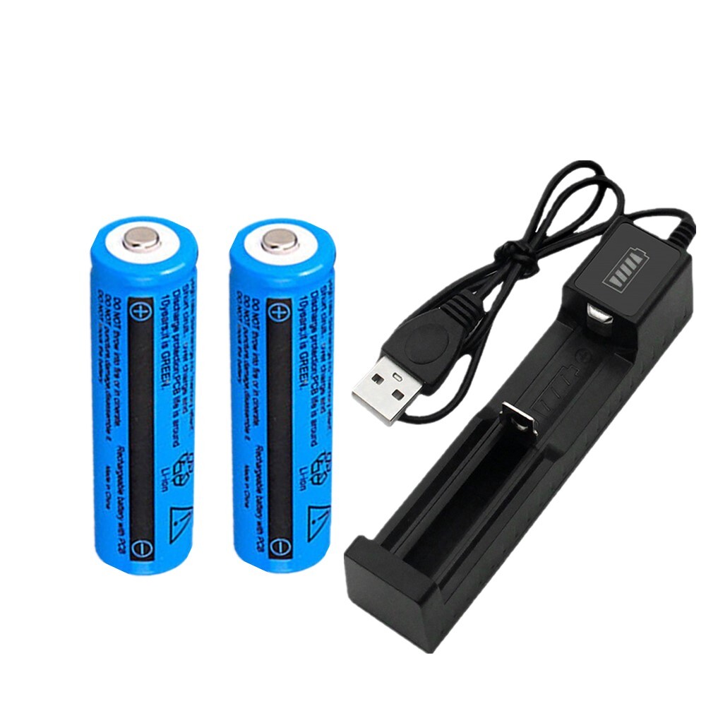 Li - ion Battery&Charger 3000mAh 3.7V Rechargeable Batteries USB Charger For Torch Flashlight - 5 - CJ