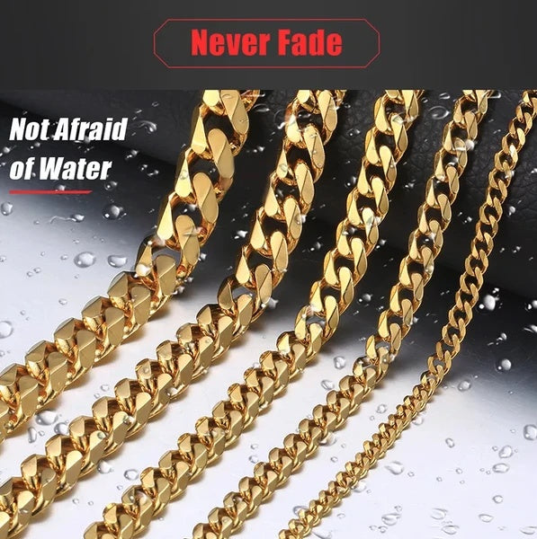 Stainless Steel Gold Silver Chain Cuban Curb Womens Mens Necklace - 5 - CJ