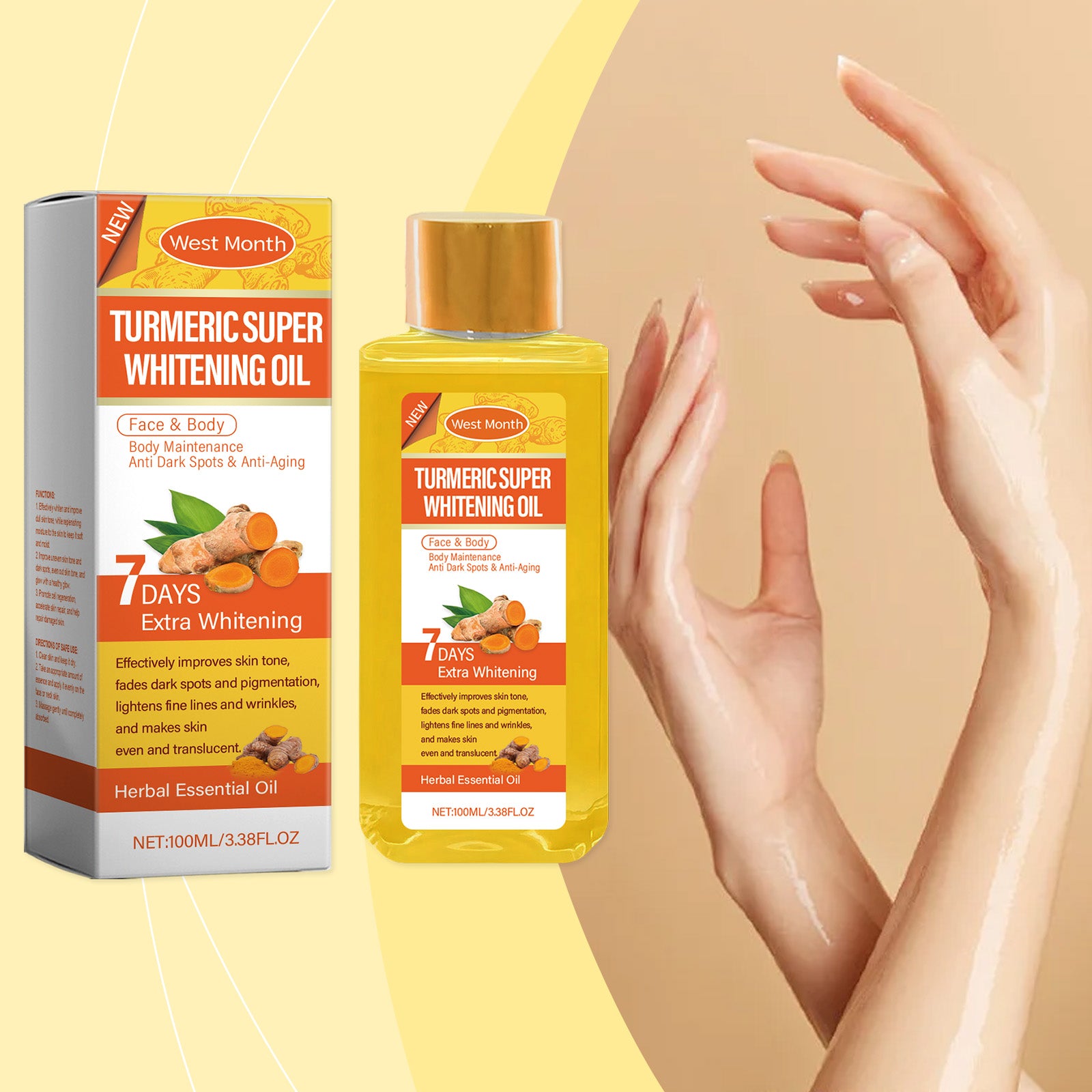 West&Month Turmeric Body Whitening Oil, Daily Gentle Moisturizing Body Skin Delicate Skin Oil - 5 - CJ