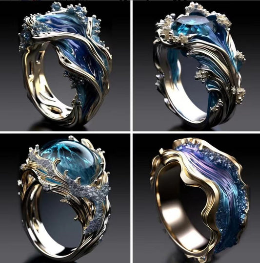 Fashion Wave Oil Drop Diamond Inlaid Women's High - end Ring - 0 - CJ