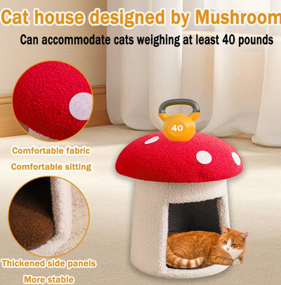 Extra Large Red Umbrella Mushroom Cat Bed, Scratch - resistant And Wear - resistant, Removable And Washable, Universal Pet Seat Bed For All Seasons, Pet Cat Bed, High - looking Mushroom Cat House - 5 - CJ