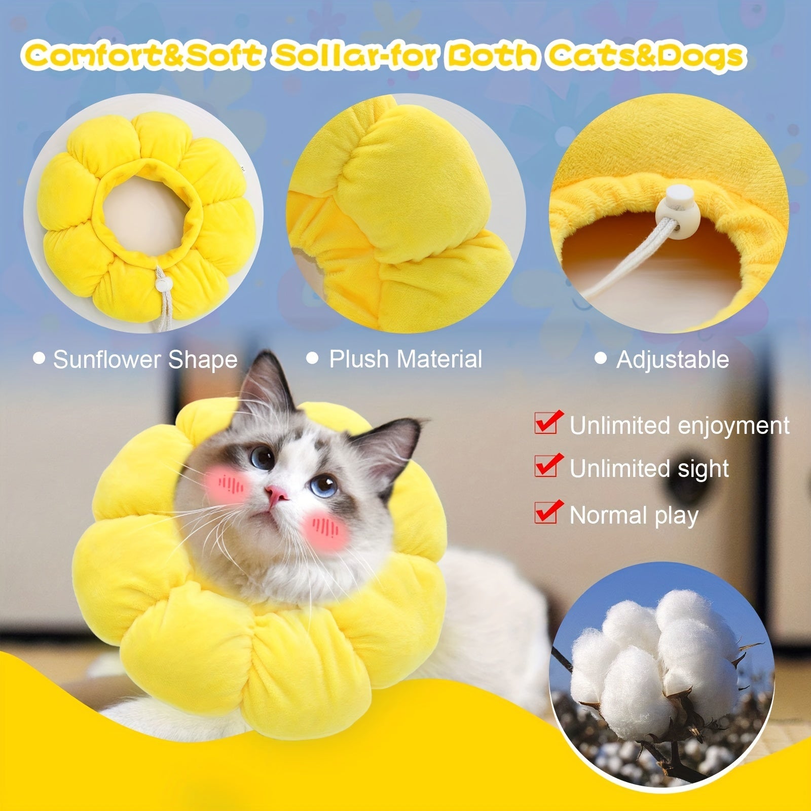 Cat Small Dog Recovery Collar, Cute Sunflower Neck Cone After Surgery, Adjustable Pet E Collar, Wound Healing Protective Cone Surgery Recovery Elizabethan Collars For Small Pets - 5 - CJ