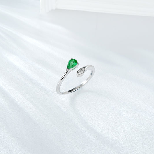 Simple S925 Silver Temperament Emerald Adjustable Ring - 4 - CJ