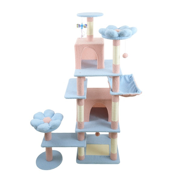 71 Inch Flower Cat Tree With Large Condo Removable Flower Cushion And Hammock Blue - 5 - CJ