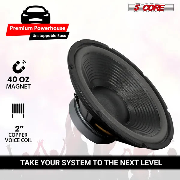 5 Core 12 Inch Car Woofer Audio 300W 4Ohm Deep Bass Replacement Sub Woofer Component Loud Speaker