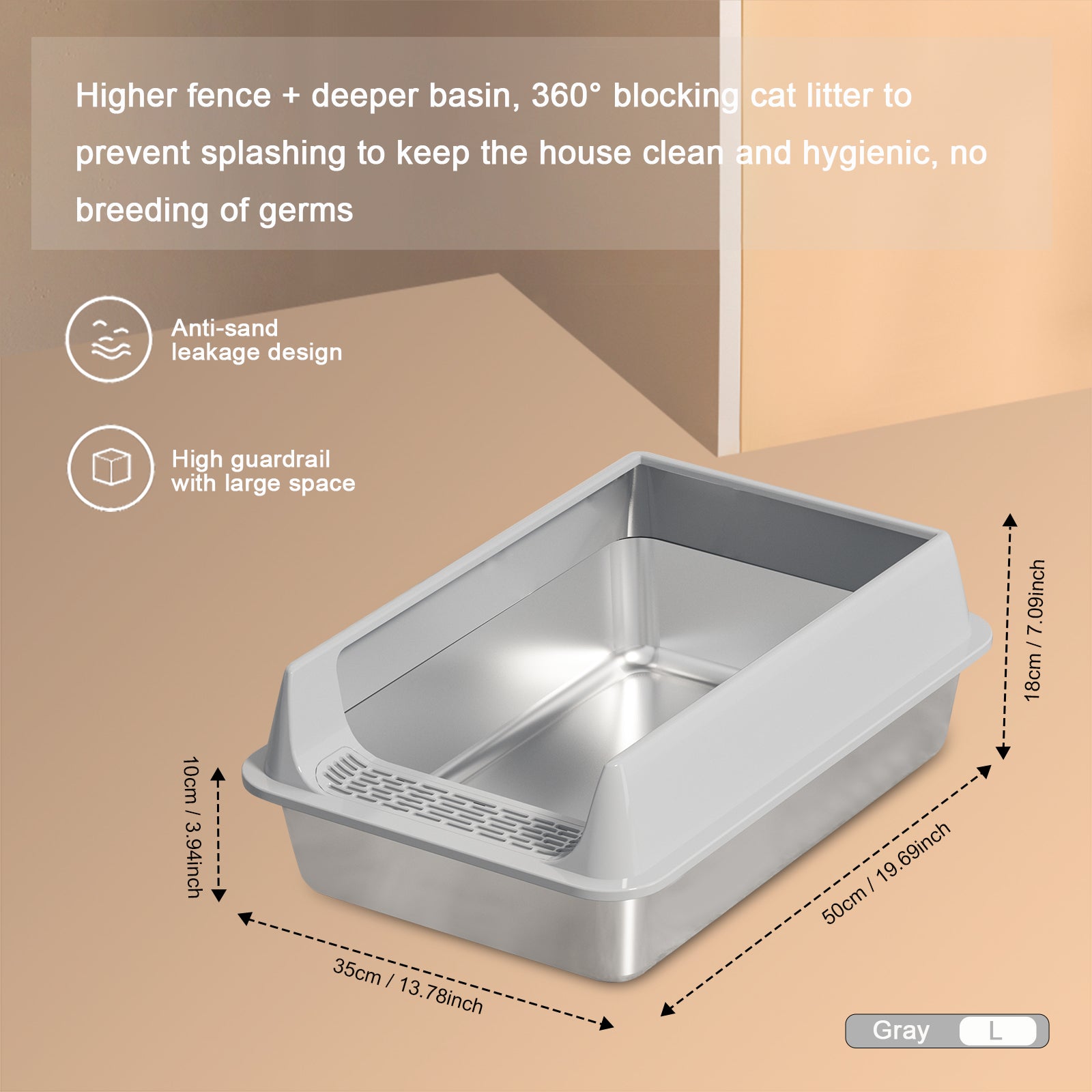 Oversized Stainless Steel Litter Box, Semi - enclosed Splash - proof And Leak - proof Design, Removable Lid, Suitable For Big Cats, And More - 5 - CJ