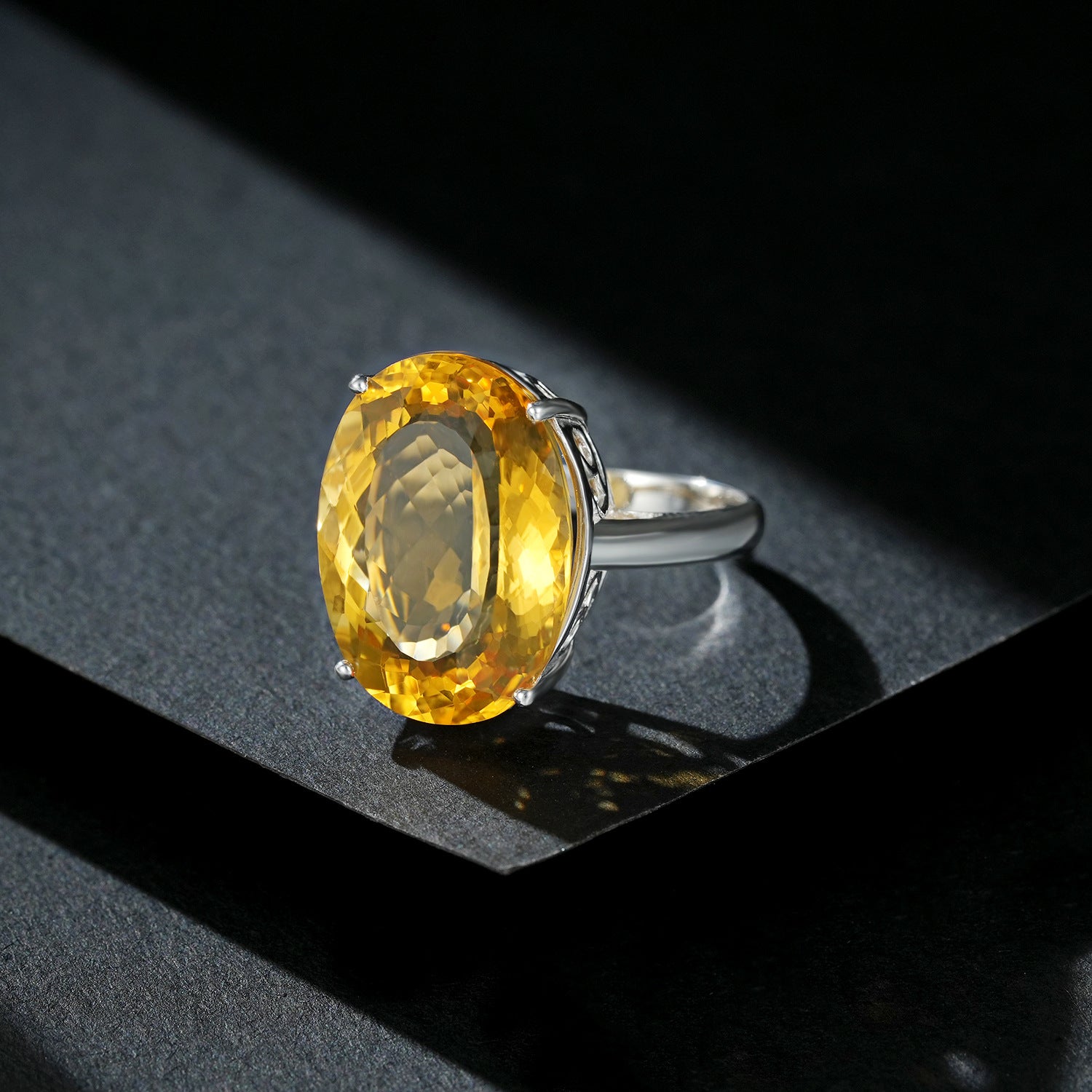 Luxury 20Ct Oval Natural Topaz Ring S925 Sterling Silver - 4 - CJ