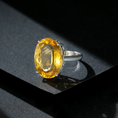 Luxury 20Ct Oval Natural Topaz Ring S925 Sterling Silver - 4 - CJ