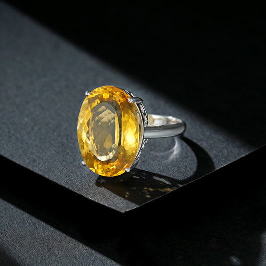 Luxury 20Ct Oval Natural Topaz Ring S925 Sterling Silver - 4 - CJ