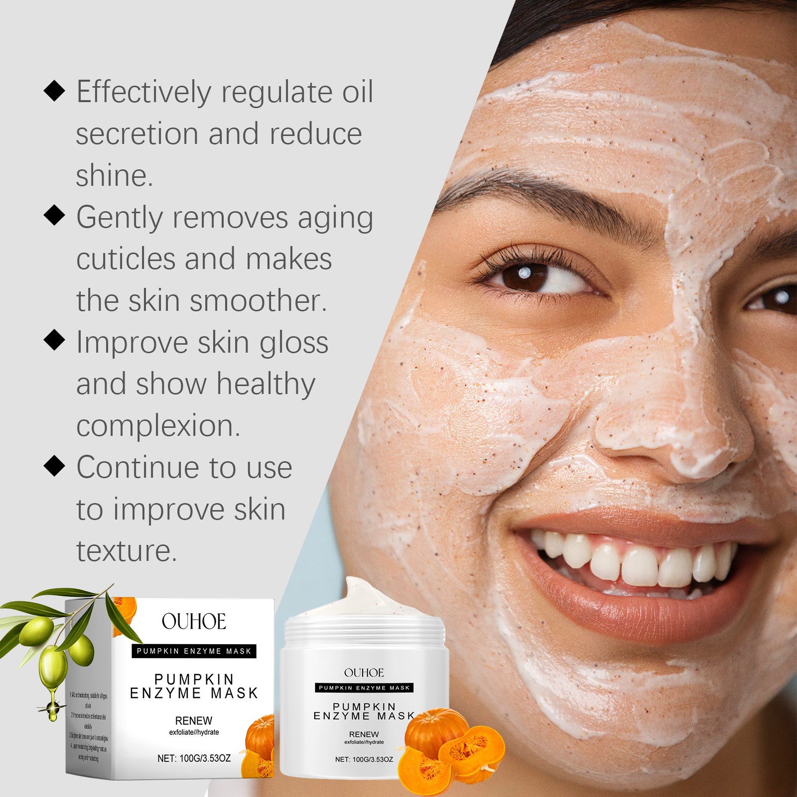 Ouhoe Pumpkin Enzyme Mask Facial Skin Deep Cleansing Pores Gentle Nourishing Skin Care Mud Mask - 5 - CJ