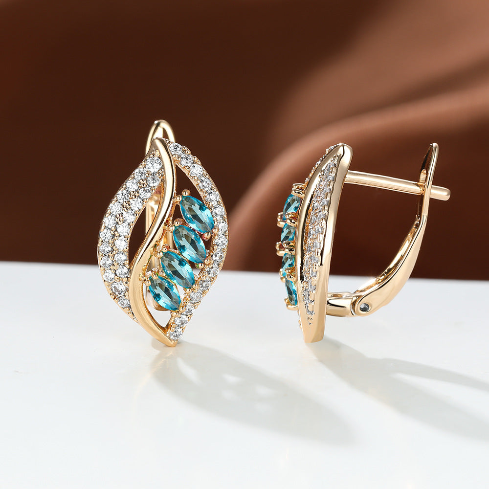 Ins Leaf - shaped Rhinestones Earrings Fashion Unique Zircon - encrusted Stud Earrings Women's Jewelry - 0 - CJ