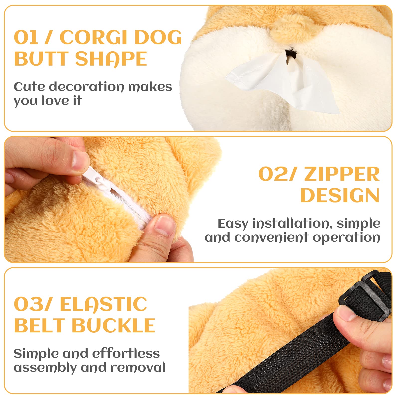 Tissue Box Cover Soft Adorable Corgi Butt Shaped Creative Storage Bag Hanging Pouch Tissue Box Wrapper For Car Home - 5 - CJ