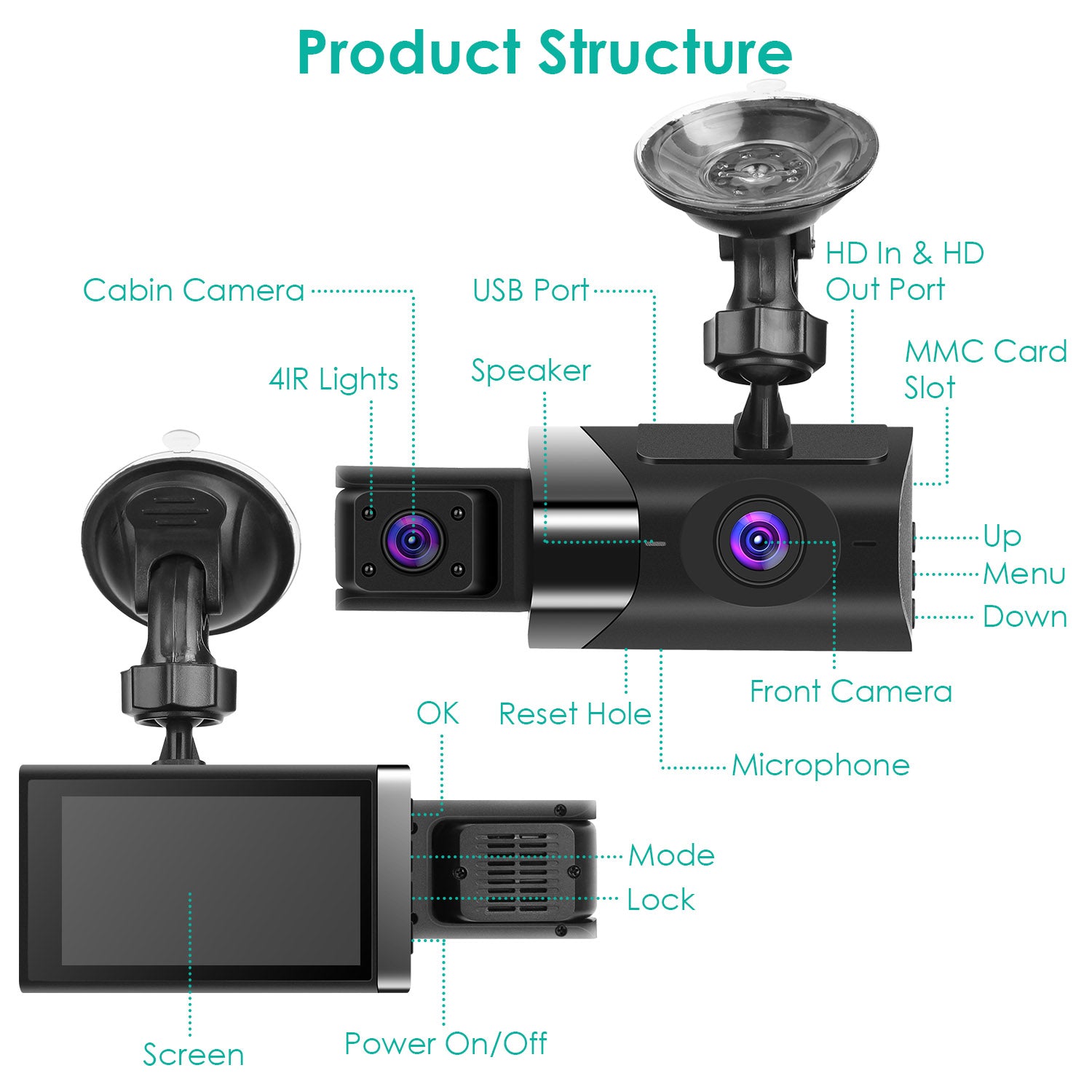 2K Car DVR 3 Channel Dash Cam Camcorder Camera Recorder With 140 Degree Angle GPS WiFi Night Vision G - sensor Loop Recording Parking Monitor - 5.0 - cjdropshipping