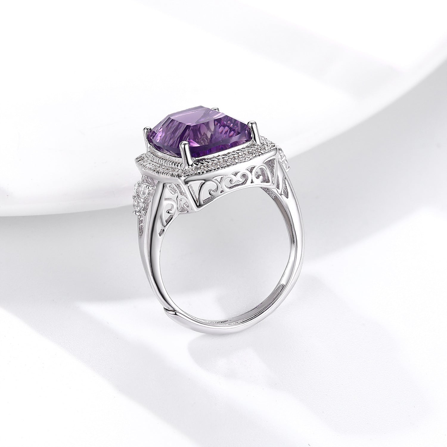 S925 Silver Set Pillow Shaped Millennium Cut Natural Amethyst Ring - 4 - https://x.com/titan_prim62775J