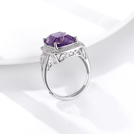 S925 Silver Set Pillow Shaped Millennium Cut Natural Amethyst Ring - 4 - https://x.com/titan_prim62775J