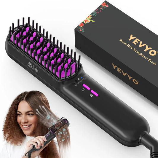 Hair Straightener Brush, Ionic Plus Steam Straightening Brush For Smooth, Anti - frizz Hair, Anti - Scald Ceramic Straightening Comb, Heated Straightener Brush Flat Iron Fast Heating For Home Salon - 5 - CJ
