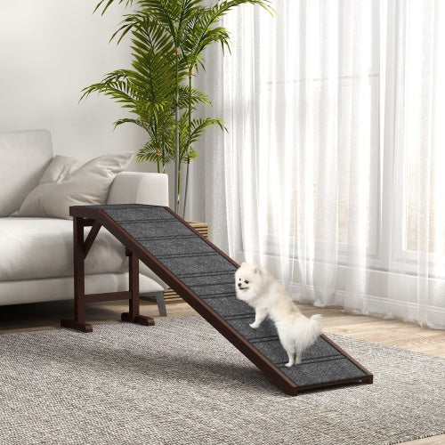 PawHut Dog Ramp For Bed, Pet Ramp For Dogs With Non - Slip Carpet And Top Platform, 74 X 16 X 25, Brown - 5 - CJ