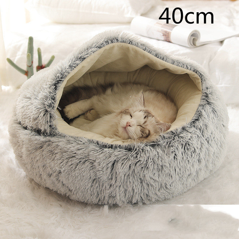 2 In 1 Dog And Cat Bed Pet Winter Bed Round Plush Warm Bed House Soft Long Plush Pets Bed Pet Products - 0 - CJ