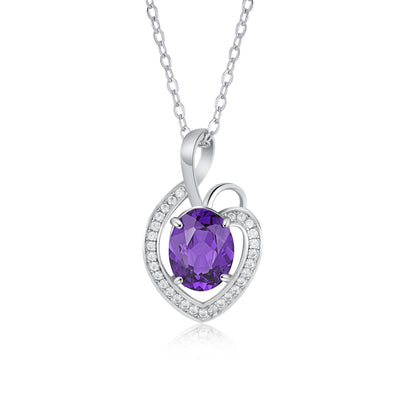 Simple Heart Pendant Collar Chain S925 Silver Amethyst Necklace Premium Jewelry Accessories - 4 - CJ