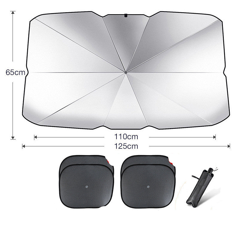 Foldable Car Windshield Sun Shade Umbrella UV Protection Heat Insulation Parasol Auto Front Window Cover Interior Protector Summer Gadgets - 0 - CJ - Titanium silver - Small with 4pcs mesh - CJQT123821520TG