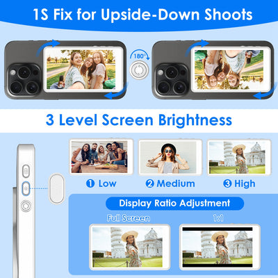 Vlog Selfie Monitor Screen Magnetic Rear Camera Phone Monitor Wireless Selfie Monitor Screen With 33FT Remote For Vlog Live Stream Compatible With IOS Android - 5 - CJ