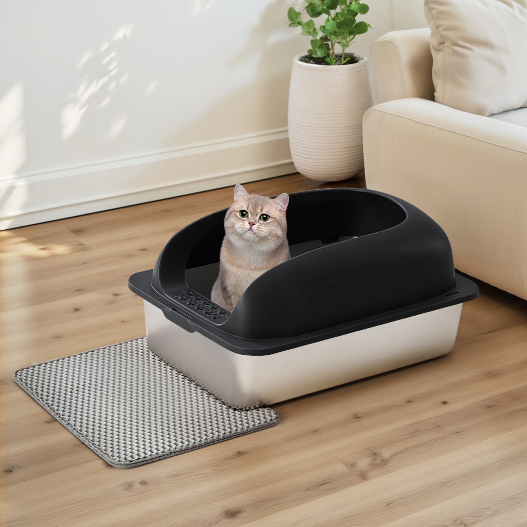 Stainless Steel Cat Litter Box With Lid, Large Cat Litter Box For Big Cats, Scoop And Mat Included - 5 - CJ