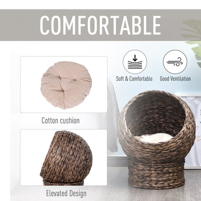 Handmade Wicker Elevated Cat Bed With Cushion Dark Brown For Kittens - 5 - cjdroshippping
