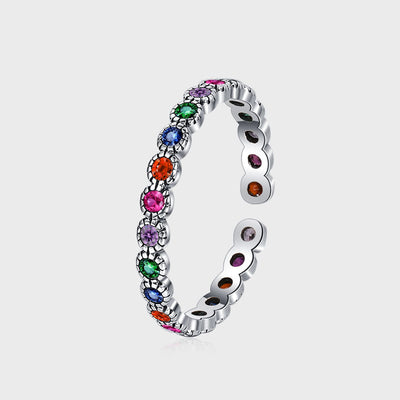 S925 Silver Colorful Zircon Ring Women's Retro Fashion Bright Color Contrast Flowers - 4 - CJ