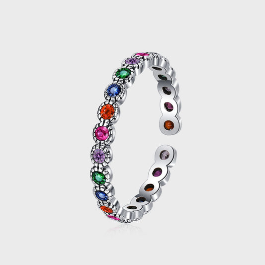 S925 Silver Colorful Zircon Ring Women's Retro Fashion Bright Color Contrast Flowers - 4 - CJ