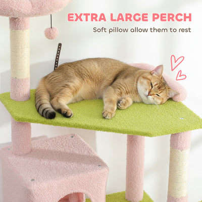 74" Flower Cat Tree, Large Cat Tower with Scratching Post & Board for Indoor Cats, Pink - 5 - CJ