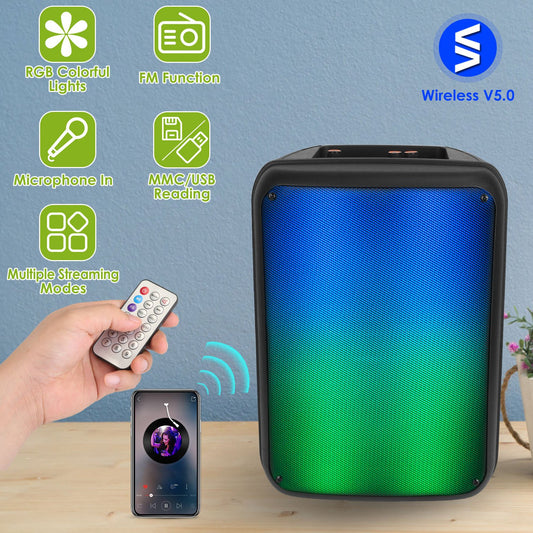 1Pc Portable Wireless Party Speaker 8in Colorful Lights DJ PA System With TWS Function FM Radio USB MMC Card Reading Aux In Recording Function Mic - 5 - CJ