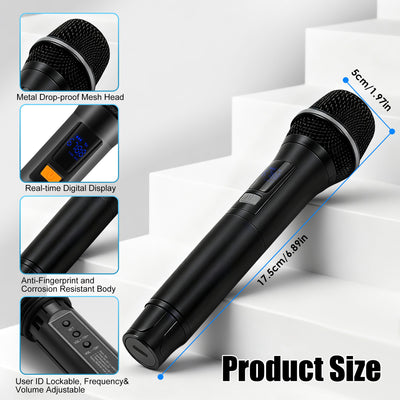 2Pc UHF Wireless Microphones Rechargeable Wireless Microphones Metal Handheld Dynamic Mics With 262FT Range For Karaoke Party DJ Wedding Speech Outdoor Events - 5 - CJ