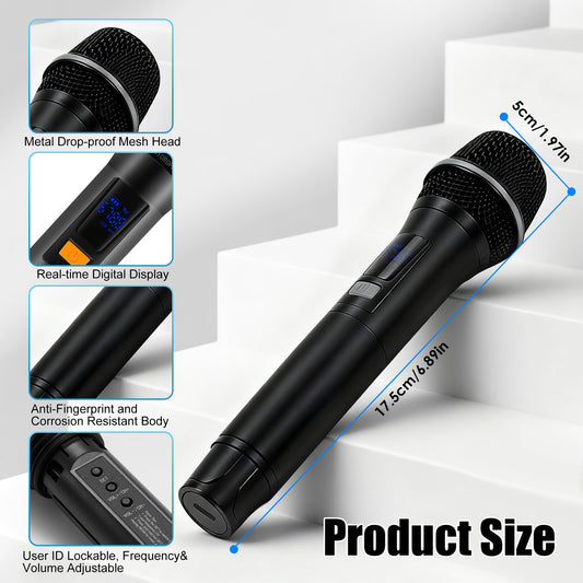 2Pc UHF Wireless Microphones Rechargeable Wireless Microphones Metal Handheld Dynamic Mics With 262FT Range For Karaoke Party DJ Wedding Speech Outdoor Events - 5 - CJ