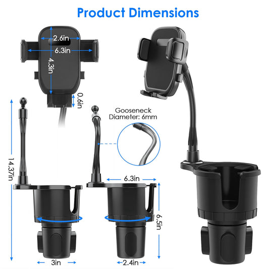 1Pc 2 In 1 Car Cup Phone Holder Automotive Drink Holder With 360 Degree Rotating Gooseneck Phone Mount Adjustable Base Fit For Most Phones Cups Vehicles - 5 - CJ