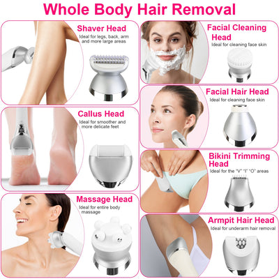 7 In 1 Electric Razor For Women Lady Hair Removal Epilators For Leg Face Arm Bikini Armpit Public Hairs IPX6 Wet And Dry Use Cordless Rechargeable Whole Body Trimmer And Shaver Kit - 5 - CJ